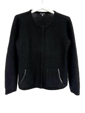 EILEEN FISHER Black Textured Supersoft Yak Merino Leather Trim